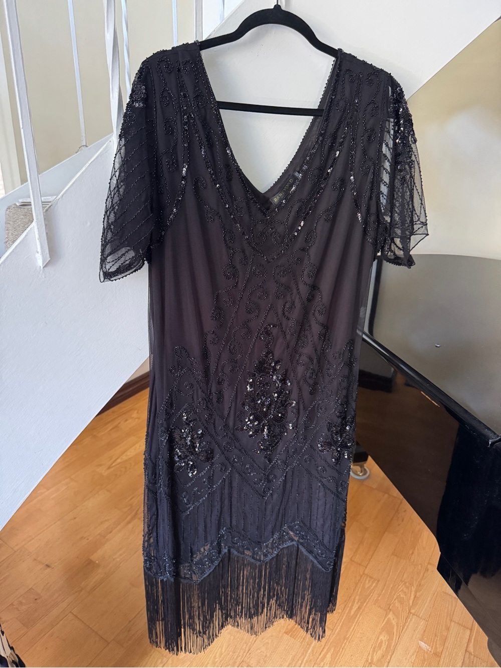 BABEYOND Black Beaded Sequin Fringe Flapper Dress 4XL 1920s Gatsby Halloween